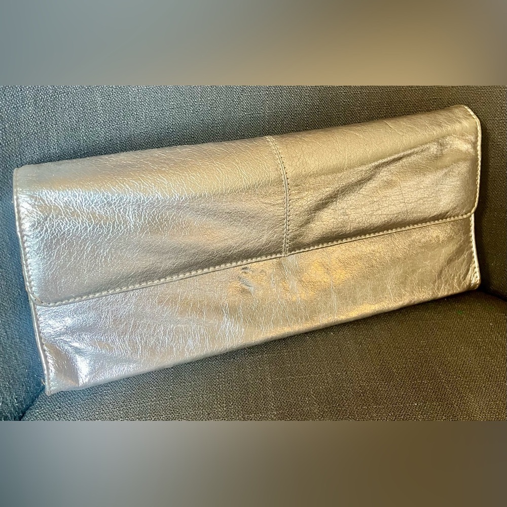 Silver Rectangular Leather Clutch. Excellent condition.